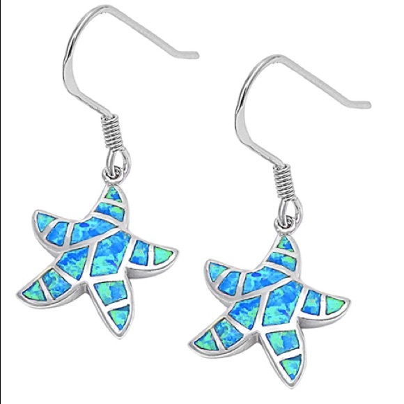 Jewelry - 925 Sterling Silver Starfish Earrings w/ Lab Opal